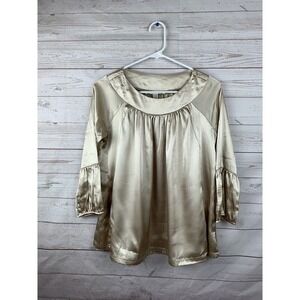 American Rag‎ Cie Blouse Womens XS Gold shiny with POCKETS 3/4 sleeve